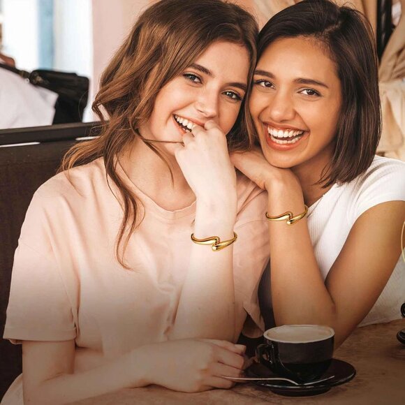 Trendy gold bangle bracelets for women teen chunky adjustable twist cuff jewelry - Picture 5 of 8